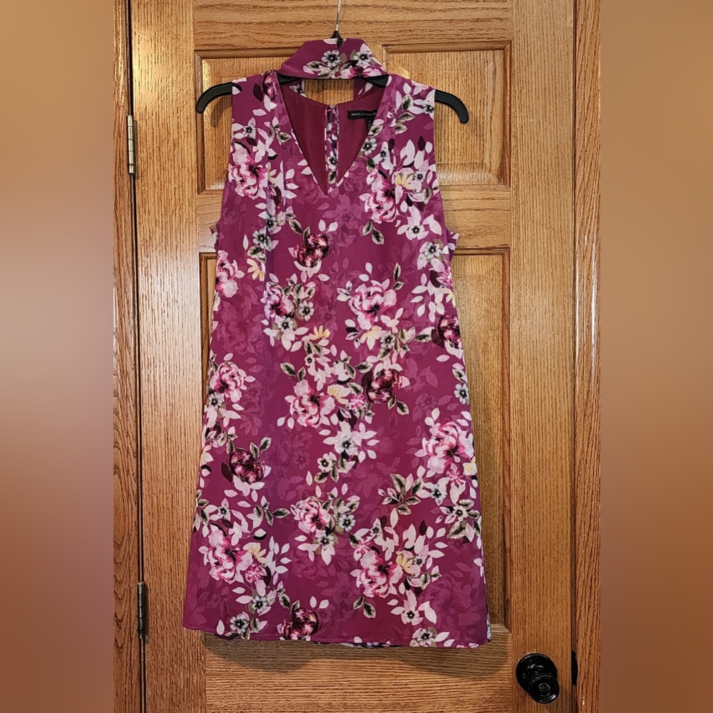 White House Black Market Magenta Floral Shift Dress Size 8